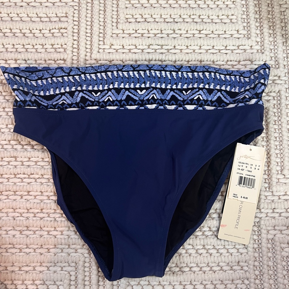 Gottex Foldover High-Waist Bikini Bottom Size 10 | Reversible Fit NWT